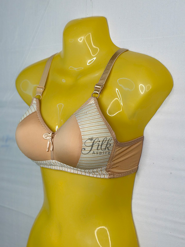 Padded Bra with Striped Design and Bow Accent