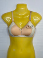 Padded Bra with Striped Design and Bow Accent