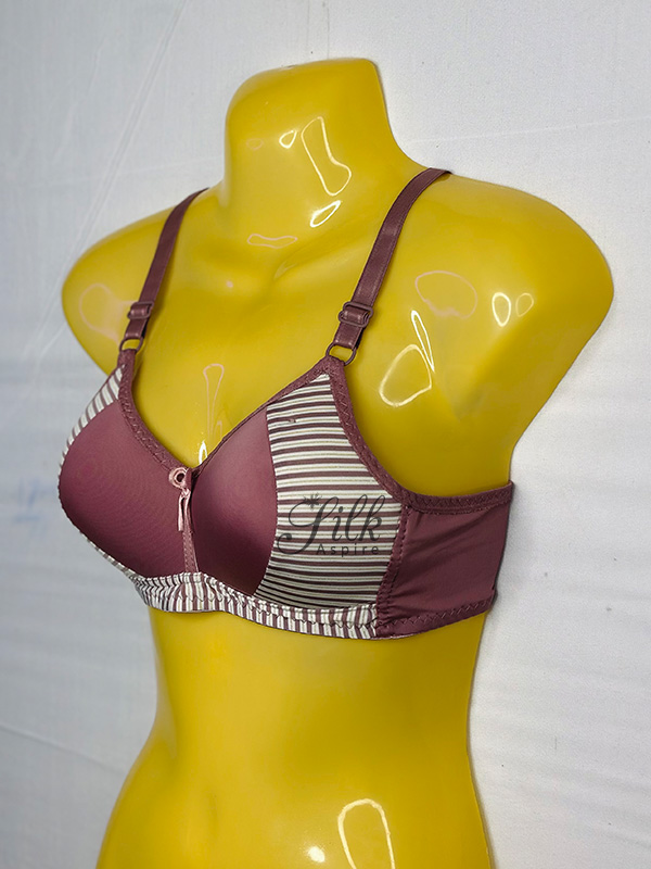 Padded Bra with Striped Design and Bow Accent