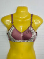 Padded Bra with Striped Design and Bow Accent