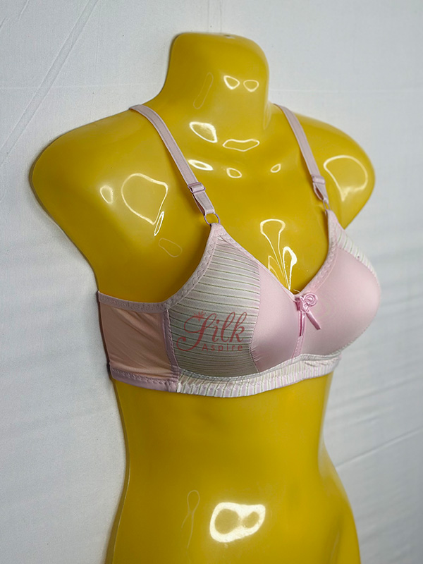 Padded Bra with Striped Design and Bow Accent