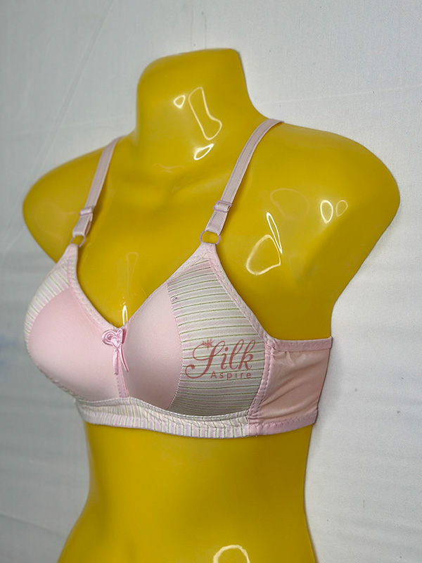 Padded Bra with Striped Design and Bow Accent