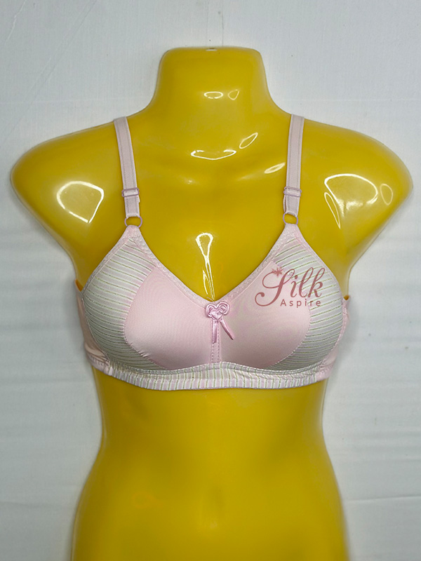 Padded Bra with Striped Design and Bow Accent