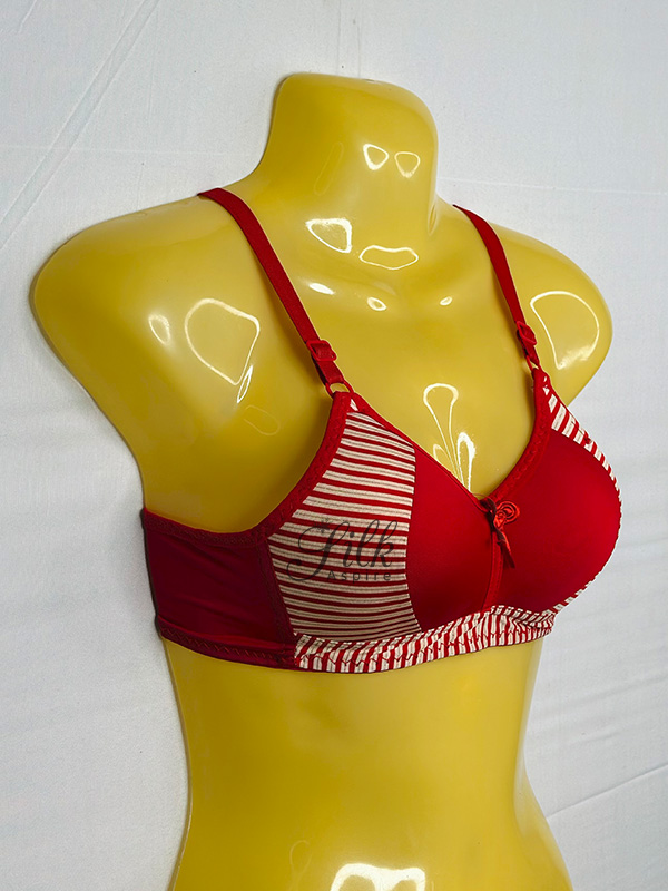 Padded Bra with Striped Design and Bow Accent