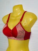 Padded Bra with Striped Design and Bow Accent