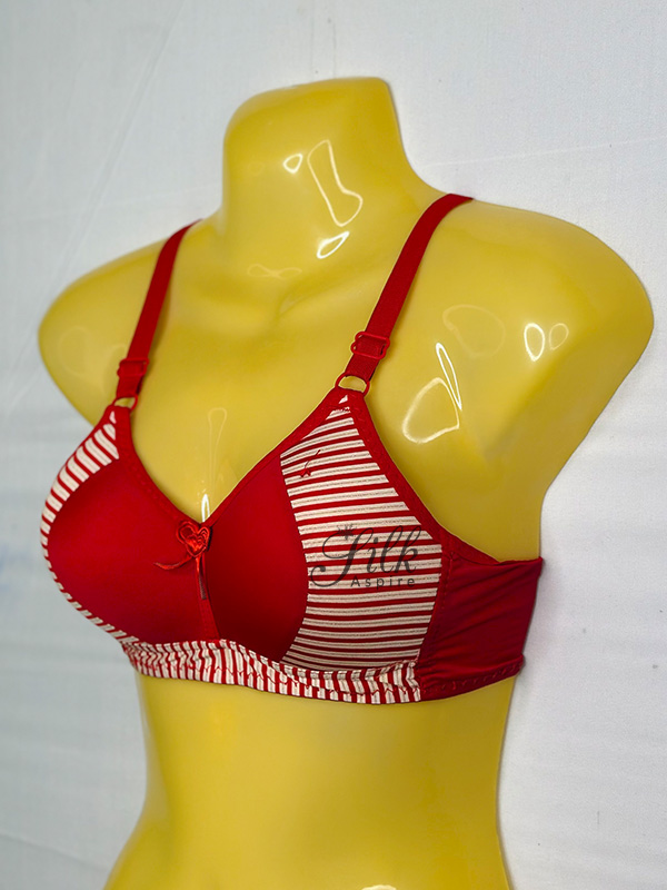 Padded Bra with Striped Design and Bow Accent