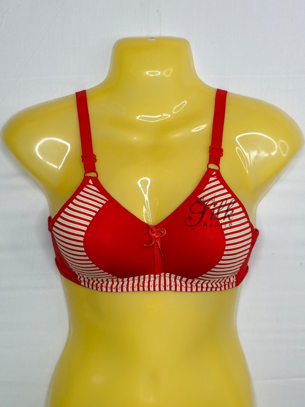 Padded Bra with Striped Design and Bow Accent
