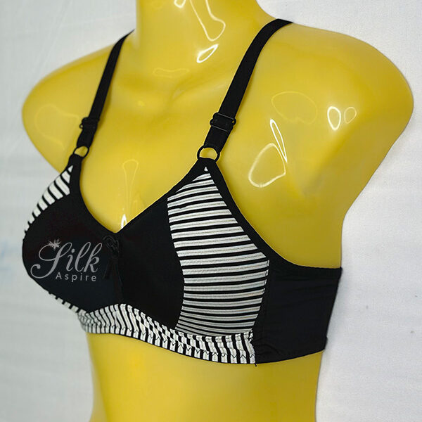 Padded Bra with Striped Design and Bow Accent