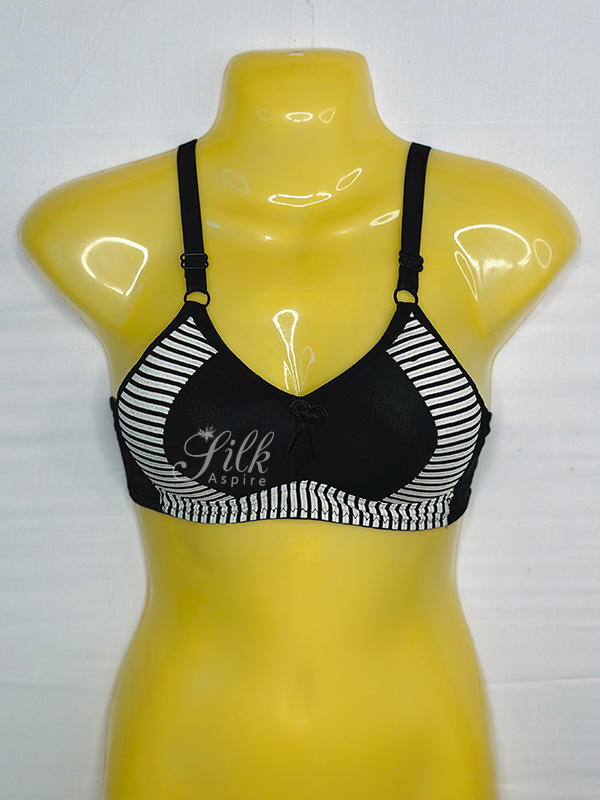 Padded Bra with Striped Design and Bow Accent