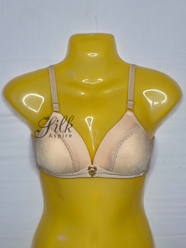 Soft Padded Bra with Floral Embroidery and Bow Accent