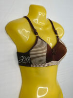 Padded Bra with Striped Design and Bow Accent