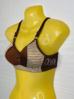 Padded Bra with Striped Design and Bow Accent
